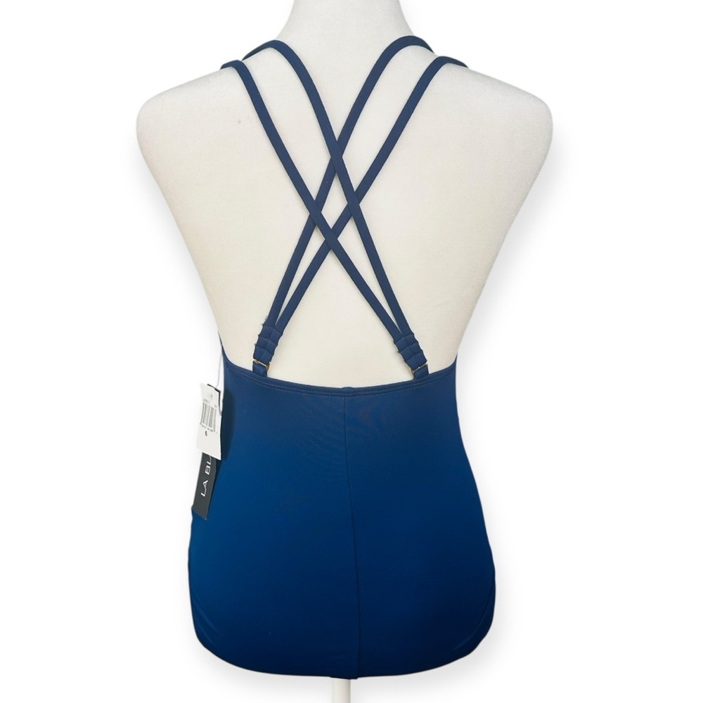 La Blanca Ruched Front Cross Back One Piece Swimsuit Indigo Blue NEW Size 6 - Picture 3 of 10